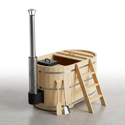 Wood Fired Hot Tub Built for Year-Round Recovery, 4-5 Person Capacity, Pine Construction, Internal Stove