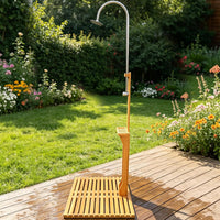 Outdoor Shower Kit for Backyard, 7.2 Ftfreestanding outside Shower with Rotating Shower Head, Outdoor Pool Shower with Chassis Board for Poolside Beach Pool Spa,Wood