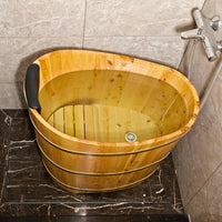 34 Inches Small Handcrafted Free Standing Wooden Bathtub, Portable Deep Soaking Tub for Relaxation, Natural Cedar Wood, Ideal for Home Spas and Bathroom Renovations, Perfect Hot Tub Option