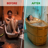 34 Inches Small Handcrafted Free Standing Wooden Bathtub, Portable Deep Soaking Tub for Relaxation, Natural Cedar Wood, Ideal for Home Spas and Bathroom Renovations, Perfect Hot Tub Option — Before & After