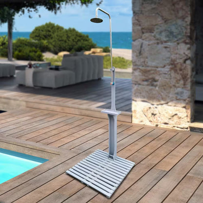 Wooden Outdoor Garden Pool Shower with Chassis Board, for Swimming Pool, Patio, Terrace, Garden, Gray