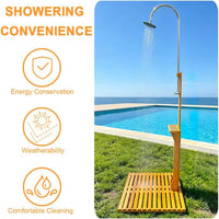 Outdoor Shower Kit for Backyard, 7.2 Ftfreestanding outside Shower with Rotating Shower Head, Outdoor Pool Shower with Chassis Board for Poolside Beach Pool Spa,Wood