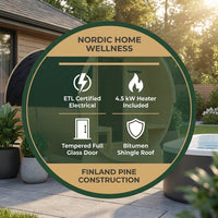 Outdoor Indoor Finland Pine Wet Dry Barrel Sauna 3-5 Person Front Porch Canopy 4.5 Kw ETL Certified Bitumen Shingle Roof — Results & Stats