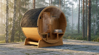 Outdoor Indoor Finland Pine Wet Dry Barrel Sauna 3-5 Person Front Porch Canopy 4.5 Kw ETL Certified Bitumen Shingle Roof — Lifestyle