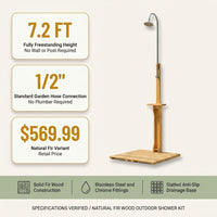 Outdoor Shower Kit for Backyard, 7.2 Ftfreestanding outside Shower with Rotating Shower Head, Outdoor Pool Shower with Chassis Board for Poolside Beach Pool Spa,Wood — Results & Stats