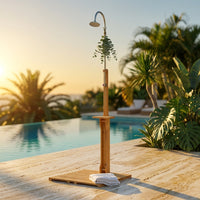 Outdoor Shower Kit for Backyard, 7.2 Ftfreestanding outside Shower with Rotating Shower Head, Outdoor Pool Shower with Chassis Board for Poolside Beach Pool Spa,Wood — Studio Shot