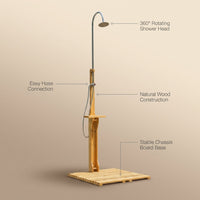 Outdoor Shower Kit for Backyard, 7.2 Ftfreestanding outside Shower with Rotating Shower Head, Outdoor Pool Shower with Chassis Board for Poolside Beach Pool Spa,Wood — infographic