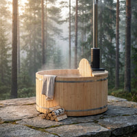 Wood Fired 4-Person to 5-Person 0-Jet Hot Tub and Ice Bath with Internal Stove Pine — Studio Shot