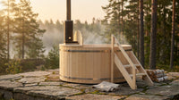 Wood Fired 4-Person to 5-Person 0-Jet Hot Tub and Ice Bath with Internal Stove Pine — Lifestyle