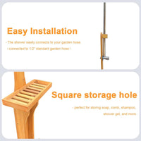 Outdoor Shower Kit for Backyard, 7.2 Ftfreestanding outside Shower with Rotating Shower Head, Outdoor Pool Shower with Chassis Board for Poolside Beach Pool Spa,Wood