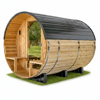 Outdoor Barrel Sauna Built for Home Wellness, 4-6 Person Cedar, 9kW Electric Heater, Wi-Fi Controls