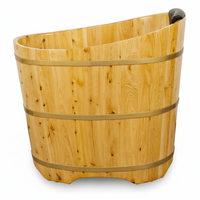 Freestanding Wooden Bathtub Crafted for Deep Soaking, Natural Cedar Wood, 34 Inch, Handcrafted Design